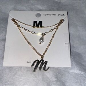Gold and Silver Initial Necklace with Pearl Accent